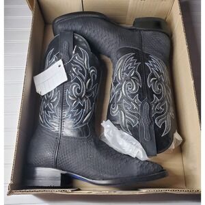 WOMENS REYWELT WESTERN STYLE BOOT SQUARE TOE BLACK SIZE 7 EMBROIDERED BLUE RODEO